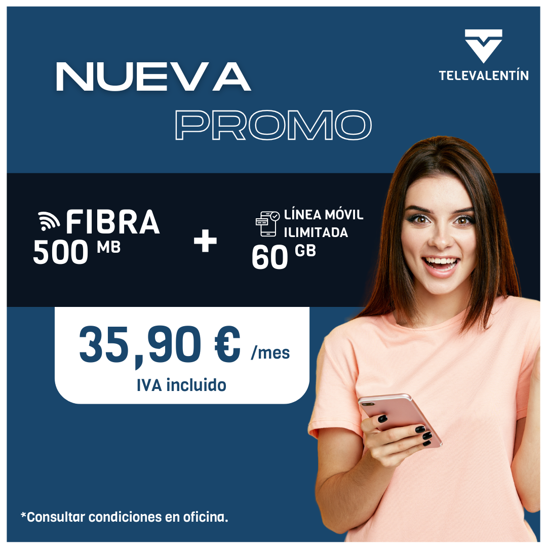 Fibra 500 + 1 linea con 60 GB de datos y llamadas ilimitadas