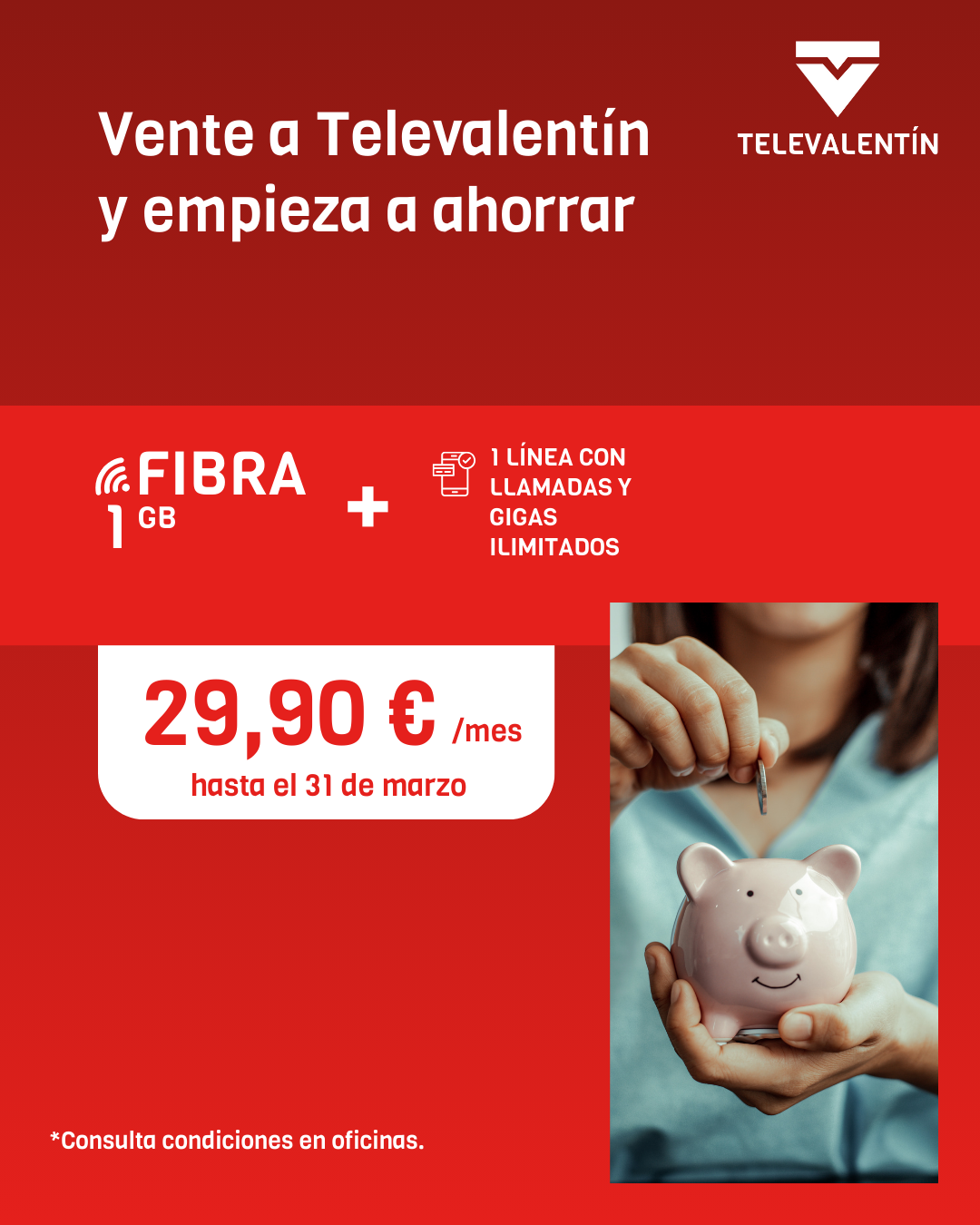 Fibra optica 1 GB + linea movil con llamadas y gigas ilimitados