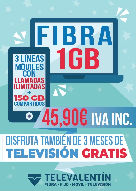 Fibra 1 GB + 3 lineas moviles con 150 GB compartidos